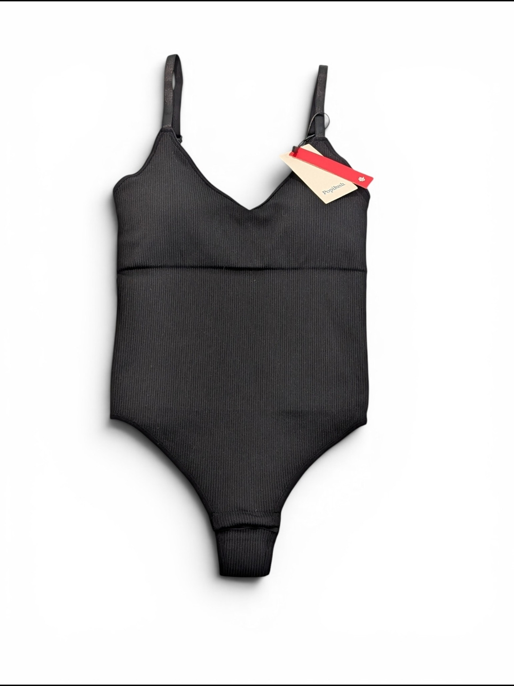 Popilush Ribbed Black V-Neck Shapewear Bodysuit New With Tags Size M/L